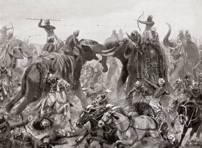 The defeat of Pulakeshin Chalukya by Narasimhavarman I at Badami in 642 AD, from Hutchinson
