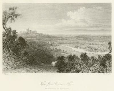 View from Coopers Hill, with Runnemede and Windsor Castle by after Thomas Allom