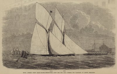 Royal London Yacht Club Sailing Match, the Romp and the Julia passing the Flag-Buoy at North Woolwich by after Thomas Harrington Wilson
