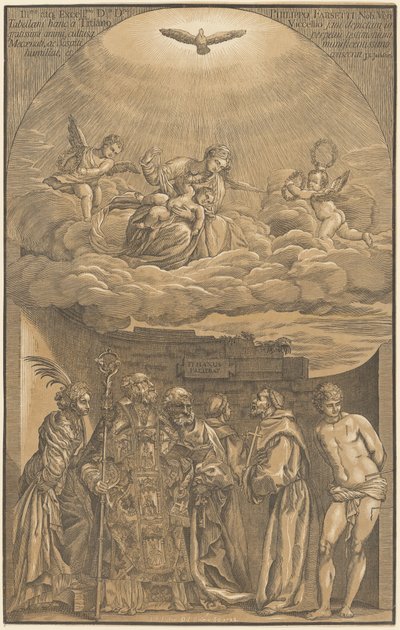 The Virgin and Child in the Clouds with Six Saints by after Titian John Baptist Jackson