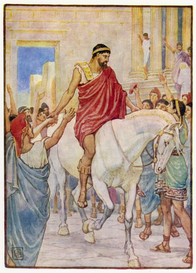 The multitude saluted him with loud acclamations by after Walter Crane