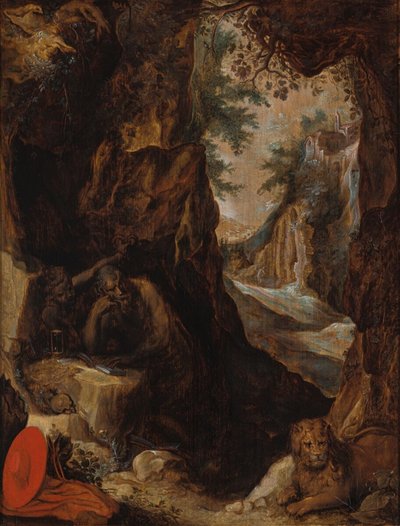 Saint Jerome in a Landscape with a Cave by anonymous 