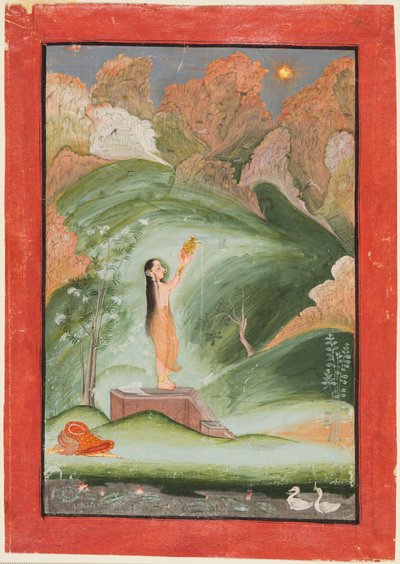 A Woman Worshipping the Rising Sun (Surya Puja) by attributed to Chokha