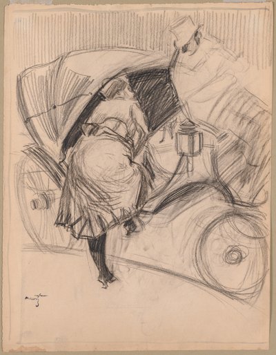 Woman Entering a Fiacre (recto) by attributed to Jean Louis Forain