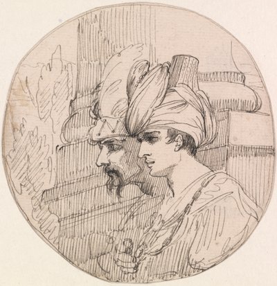 Two Heads in a Roundel by attributed to John Hamilton Mortimer