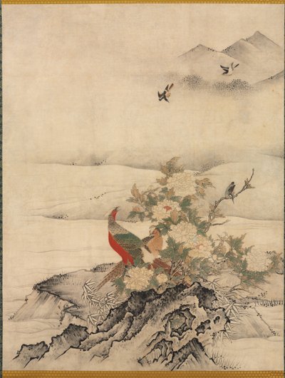 Flowers and Birds in a Spring Landscape by attributed to Kano Motonobu