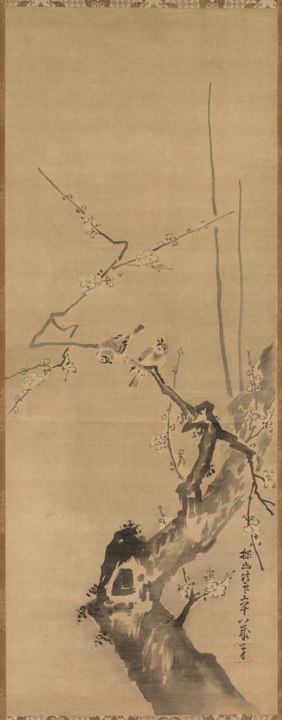 Sparrows on Blossoming Plum by attributed to Kano Tan’yū