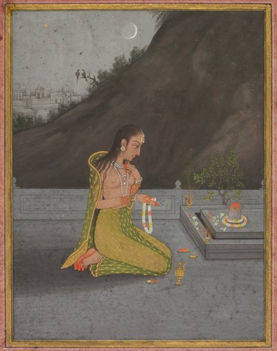 A Night Scene of Shiva Puja (recto) by attributed to Muhammad Rizavi Hindi