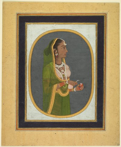 Court Lady Pouring Wine (recto) by attributed to Muhammad Rizavi Hindi