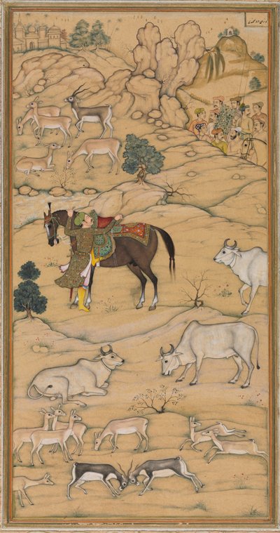 Akbar Mounting his Horse (from the Chester Beatty Akbar Nama) by attributed to Sur Das Gujarati