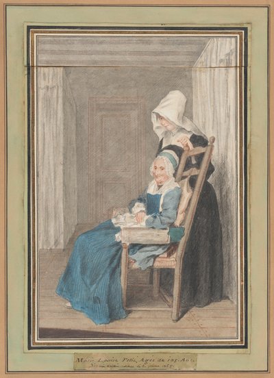 Marie Louise Petit at the Age of 105, with Her Young Nurse by called Carmontelle Louis de Carrogis