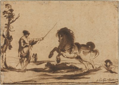 Landscape with the Taming of a Horse by called Guercino Giovanni Francesco Barbieri