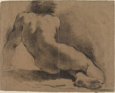 Seated Nude Boy Seen from the Back by called Guercino Giovanni Francesco Barbieri