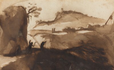 Shepherds Peering into a Chasm by called Guercino Giovanni Francesco Barbieri