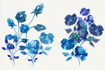 Watercolor Blue Blossoms by cartissi