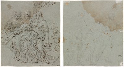 Lot and His Daughters (recto) Sketch for Lot and His Daughters (verso) by circle of Pietro da Cortona