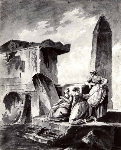 Three Young Girls by Ruins by copy after Hubert Robert.