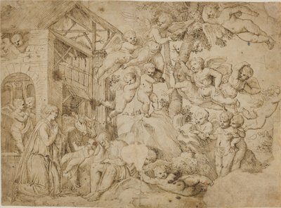 The Adoration of the Christ Child with a Choir of Putti by dall