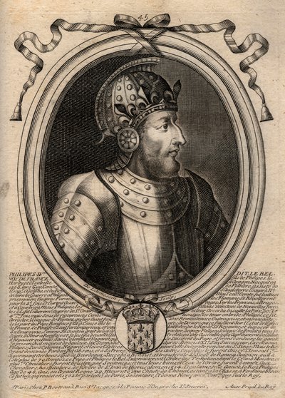 Portrait of Philip IV the Bel (1268 - 1314), King of France - Philip IV the Fair (1268-1314) King of France - Engraving from 
