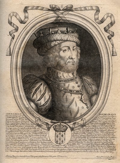 Portrait of Caribert or Charibert (d.567) King of the Franks - Engraving from 