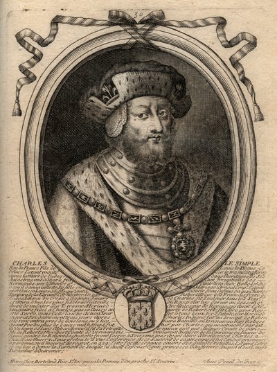 Portrait of Charles III dit le Simple (879-929) king of the Franks - CHARLES III (879-929) - Charles the Simple - King of France, 893-923 - engraving from 