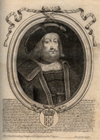 Portrait of Childebert II (c. 570 - 596), King of Austrasia - Childebert II 570 to 595 Merovingian king of Austrasia - engraving from 