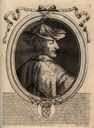 Portrait of Chilperic II (c. 670 - 721), King of Neustria - Chilperic II King of the Franks - Engraving from 