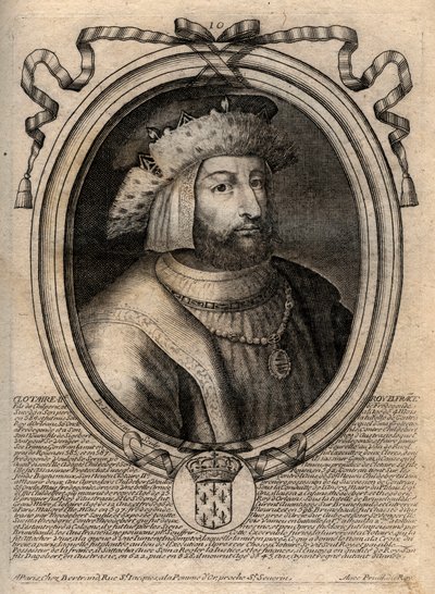 Portrait of Clotaire II (584 - 628), King of Neustria and King of the Franks - engraving from 