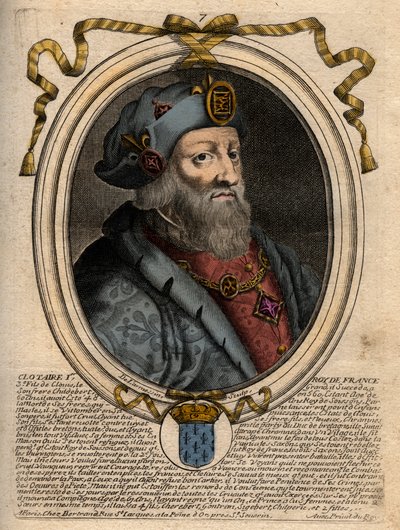 Portrait of Clotaire I, King of the Franks - engraving from 
