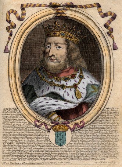Portrait of Clovis I, King of the Franks. Engraving from 