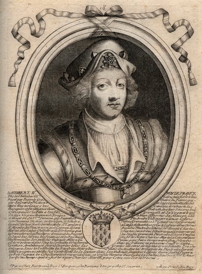 Portrait of Dagobert II, King of the Franks from 711 to 716 - Dagobert II (676-679), King of Austrasia - Engraving from 
