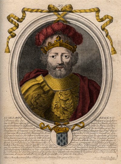 Portrait of Eudes, Count of Paris and Troyes, then King of France - Eudes, Count of Paris elected to French throne after the deposition of Charles the Emperor - engraving from 