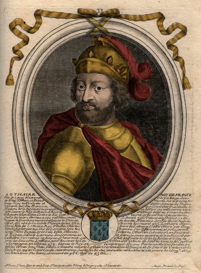 Portrait of Lothaire (941-986), King of the Franks - engraving from 