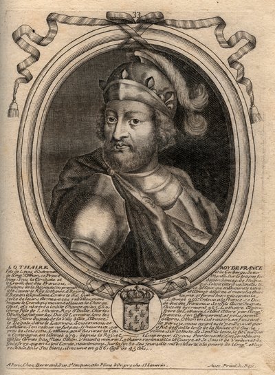 Portrait of Lothaire (941 - 986), King of the Franks - engraving from 