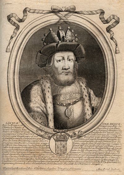 Portrait of Louis II the Begue or the Faineant (846 - 879), King of Francs - Louis II The Stammerer 848 to 879 - engraving from 
