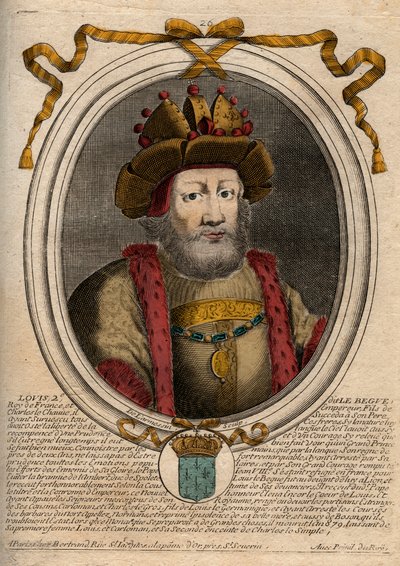 Portrait of Louis II the Stammerer, King of the Franks. Engraving from 