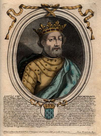 Portrait of Louis VIII, King of France - Louis VIII King of France - Engraving from Les Augustes Representations de tous les Kings de France depuis Pharamond à la LouisXIV, Paris by de Larmessin