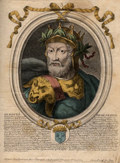 Portrait of Merovee, King of the Salian Franks. Engraving from 
