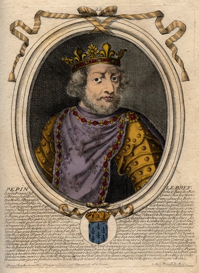 Portrait of Pepin III (Pepin the Short) King of the Franks - engraving from 
