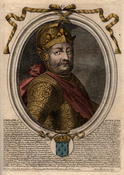 Portrait of Philip II, King of France - engraving from 