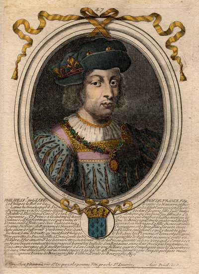Portrait of Philip V the Long (1294-1322), King of France - engraving from 