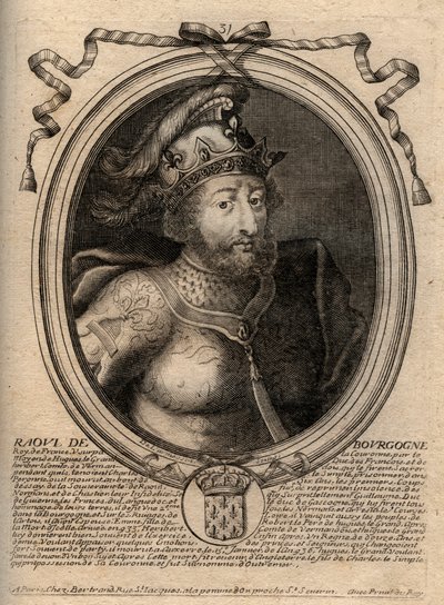 Portrait of Raoul of France (or Rodolphe, c. 890-936) King of the Franks - Rudolph (Raoul, Rodolphe) of Burgundy, King of France (923-936) - Engraving from 