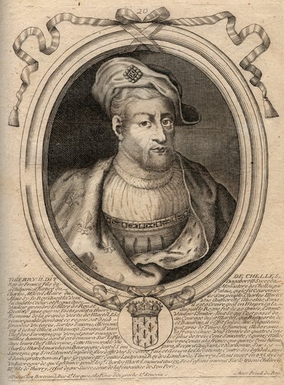 Portrait of Thierry IV (713-737) King of the Franks from 721 to 737 - Thierry IV (Theodoric) King of the Franks - Engraving from 
