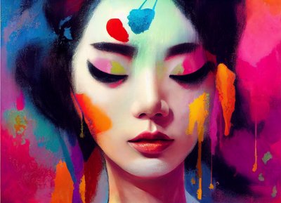 Abstract Pastel Painting Beautiful Chinese Woman by F. Abderrahim