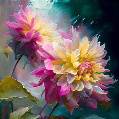 Abstract Pink Dahlias Swaying in Icy Breeze by F. Abderrahim