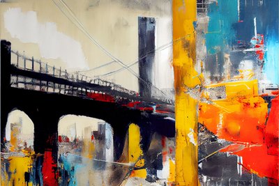 Abstract Bridge in Blue and Orange by F. Abderrahim