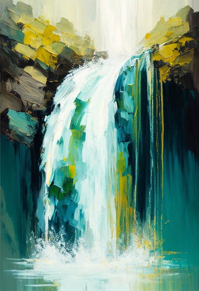 Abstract Nature & Landscape, Waterfall Painting by F. Abderrahim