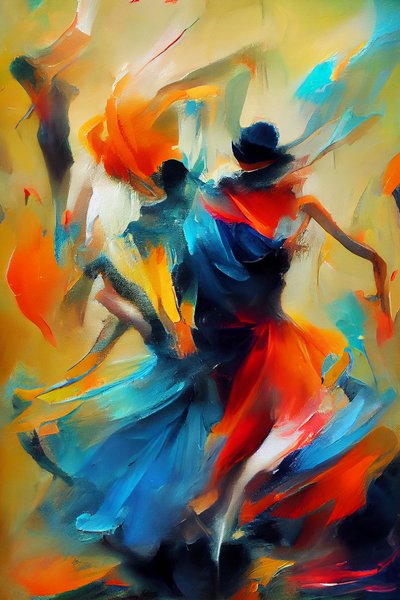 Abstract painting of a dancing woman silhouette by F. Abderrahim