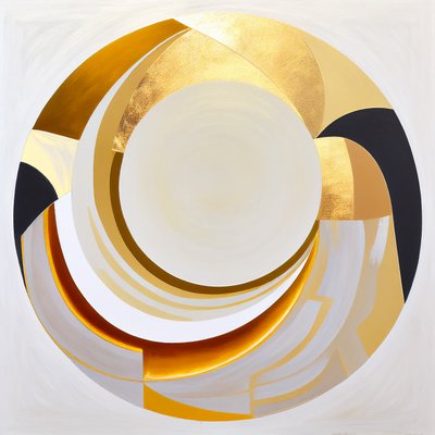 Abstract Painting, Single Large Circle with Golden Effect by F. Abderrahim