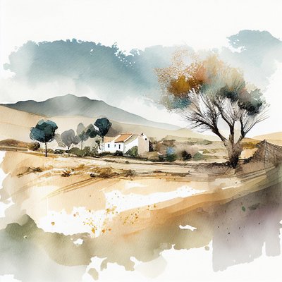 Abstract Watercolor Landscape, Southern Spain by F. Abderrahim